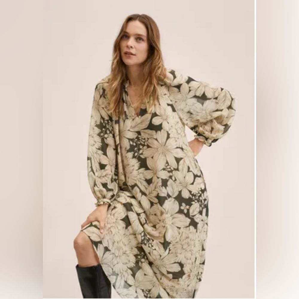 Mango kaftan floral print chiffon dress size small US4 D2